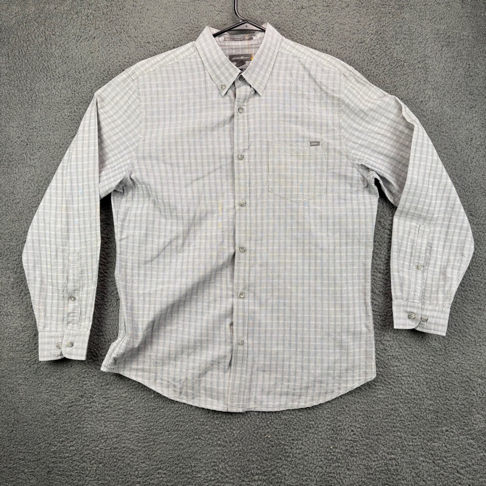 Eddie‎ Bauer Mens Classic Fit Long Sleeve Button Down Shirt Gray Plaid Large